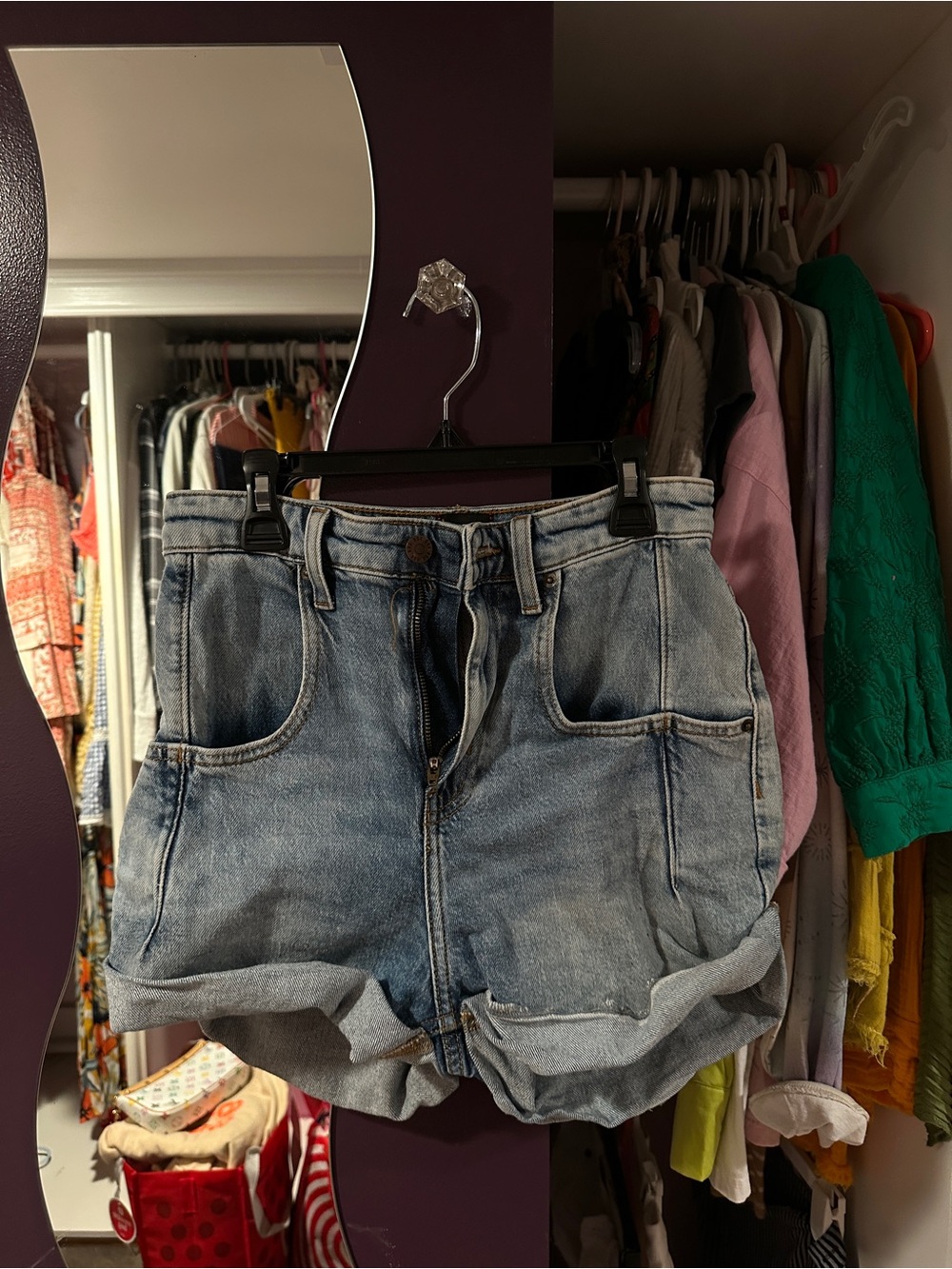 BDG Light Blue High-Rise Rolled-Hem Denim Shorts